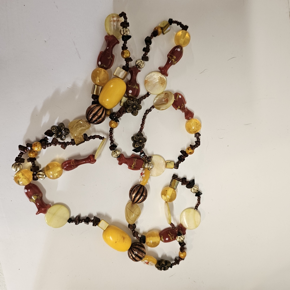 Source Unknown Vibrant Yellow and Brown Beaded Necklace
